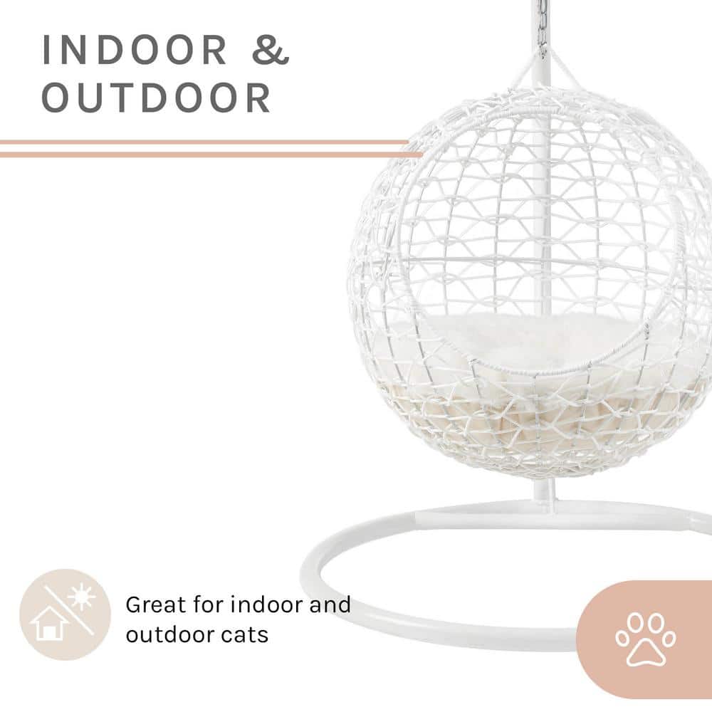 Medium White Rattan Hanging Egg Cat Bed