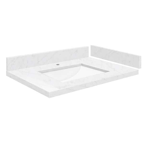 Transolid Silestone 25 in. W x 22.25 in. D Qt. White Rectangular Single Sink Vanity Top in Statuario