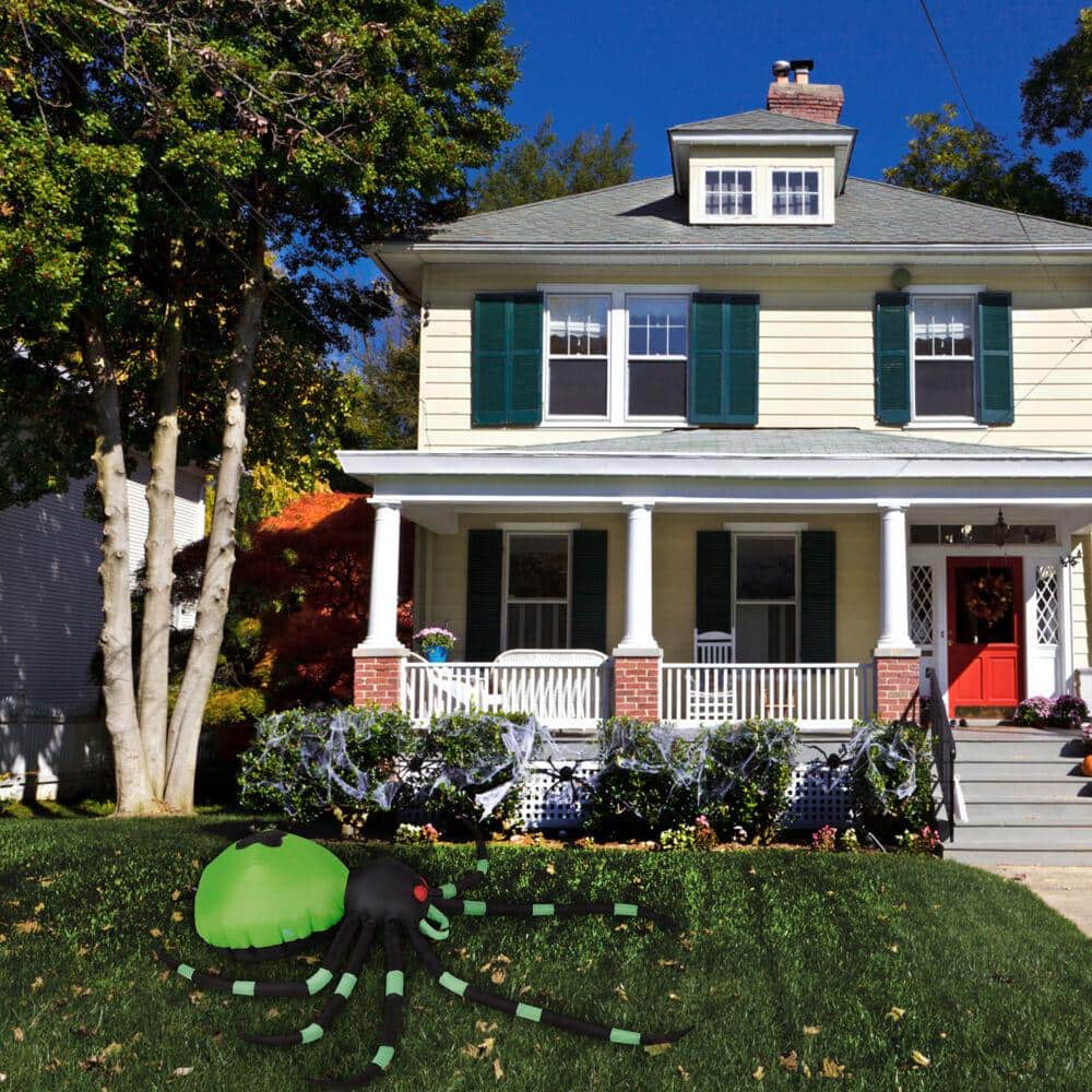 Giant 6.5-ft Green and Black Inflatable Spider with LED Lights