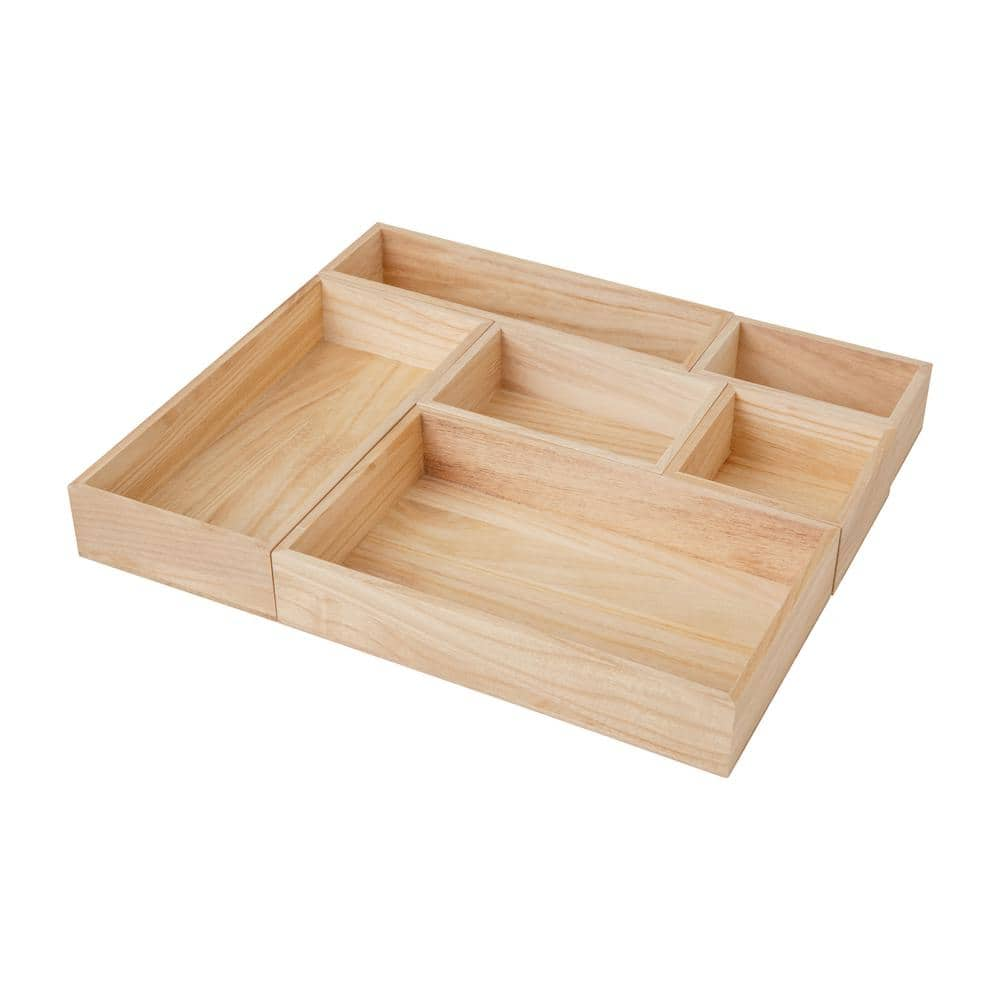 Martha Stewart 6pc Wooden Desk Drawer Organizer Set In Natural Wood