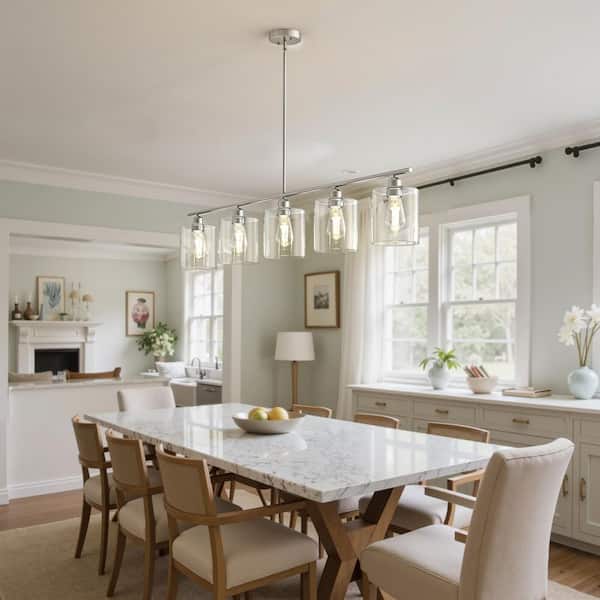 5-Light Brushed Nickel Kitchen Island Pendant Light with Clear Glass Shade for Dining Room and Kitchen No Bulbs Included