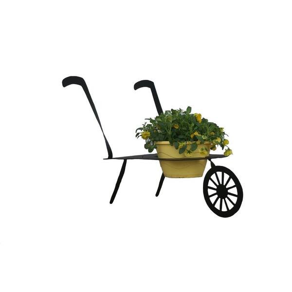 RSI WheelBarrow Design Lawn Art 22.5 in. H x 34 in. W x 16 in. D with 8.25 in. Opening Rust Metal 3D Standing Planter