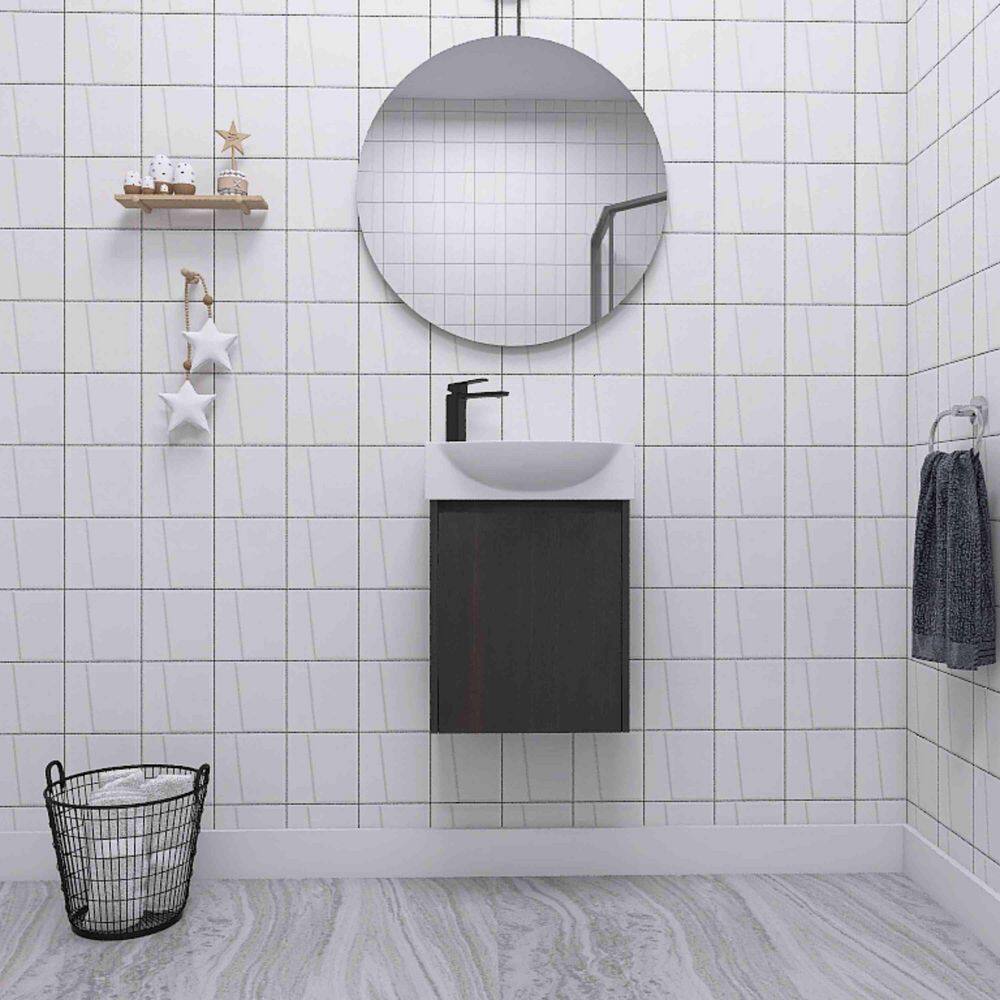 15.94 in. W x 11.22 in. D x 22.05 in. H Wall Mounted Bathroom Vanity in Bla