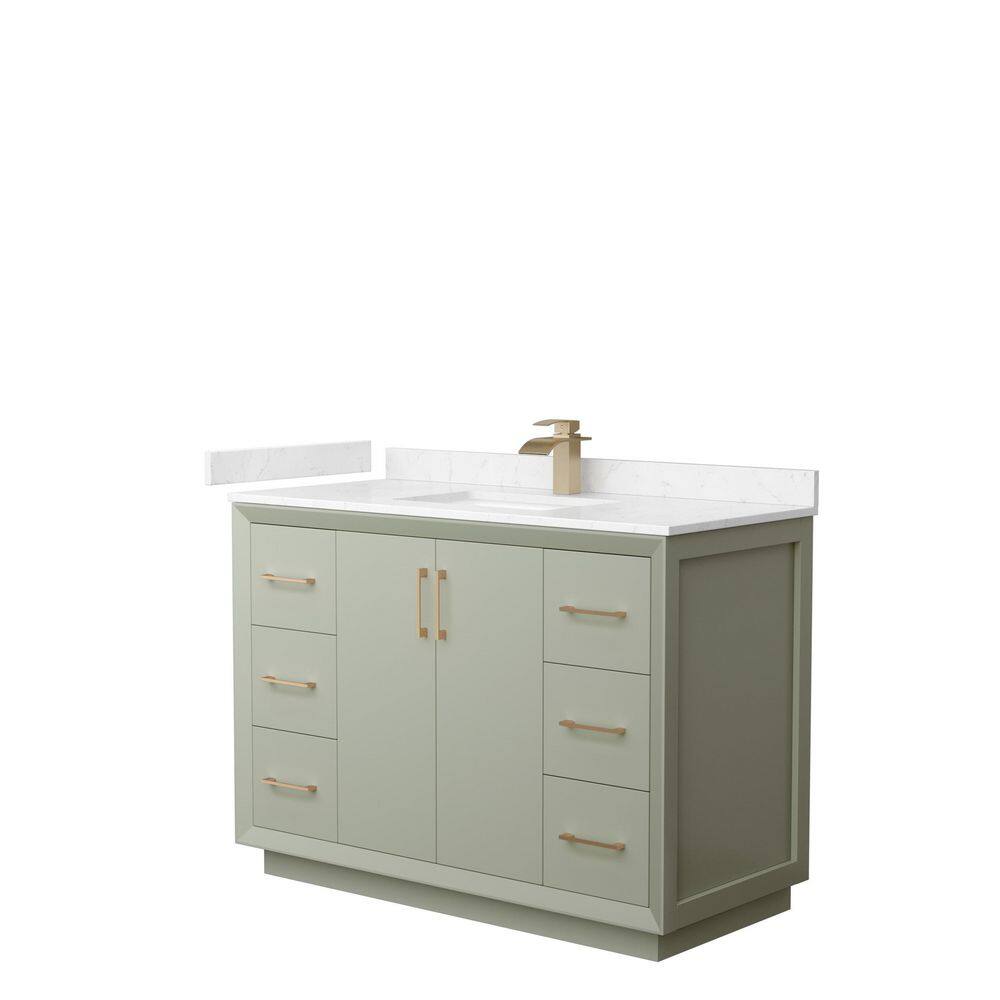 Wyndham Collection Strada 48 in. W x 22 in. D x 35 in. H Single Bath Vanity in Light Green with Carrara Cultured Marble Top, Light Green with Satin Bronze Trim -  WCF414148SLZC2UNSMXX