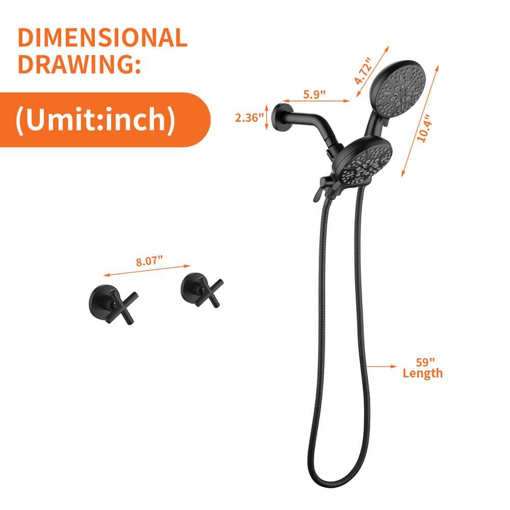 Matte Black Wall Mounted Dual Shower Head System with Handheld
