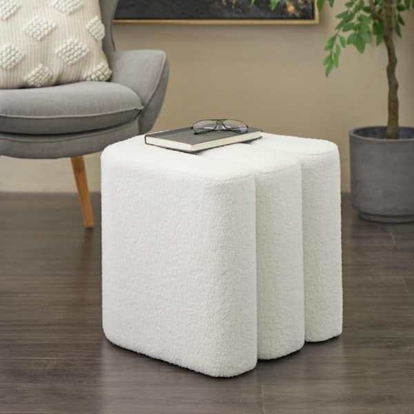 Litton Lane 18 in. White Polyester Fabric W-Shaped Ottoman with Connected Arches