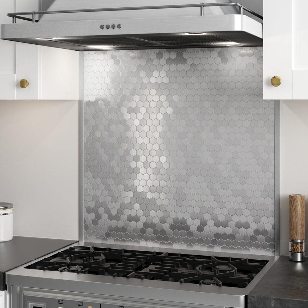 30'' Silver Metal Hexagonal Peel and Stick Backsplash Tile