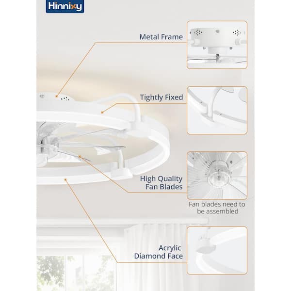 24 in. Dimmable LED Smart Indoor White Modern Flush Mount Low Profile Ceiling Fan with Light and Remote Control and APP