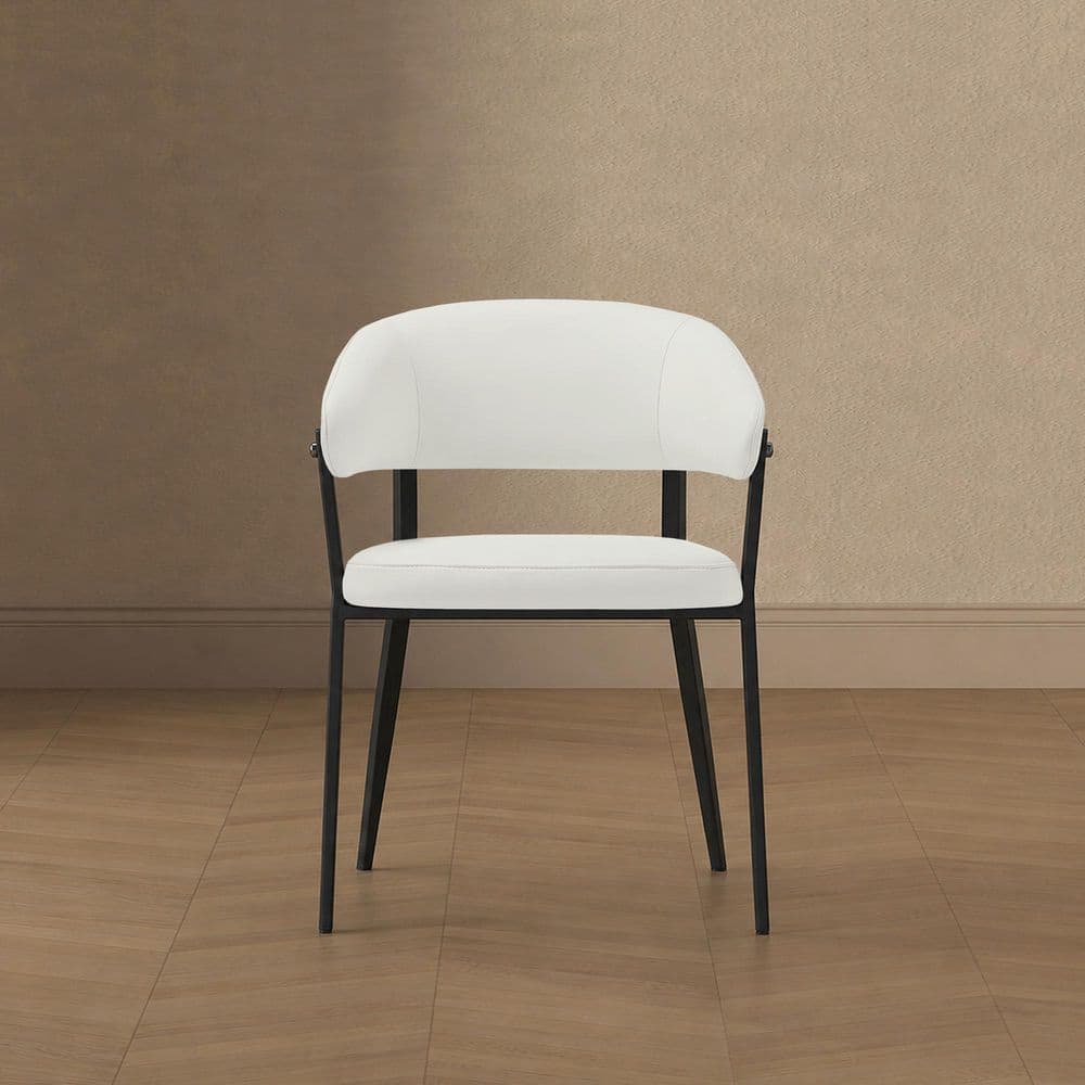 Belle Modern White Textured Faux Leather Upholstered Dining Arm Chair with Metal Legs