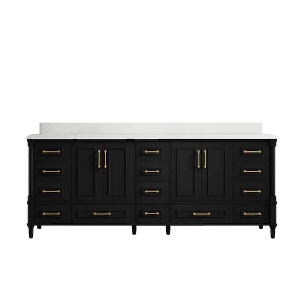 Willow Collections Hudson 84 in. W x 22 in. D x 36 in. H Double Sink Bath Vanity in Black with Cove Edge White Quartz Top