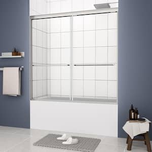 56 in. - 60 in. W x 58 in. H Double Sliding Framed Bathtub Shower Door with 1/4 in. Tempered Glass, Easy Install, Chrome