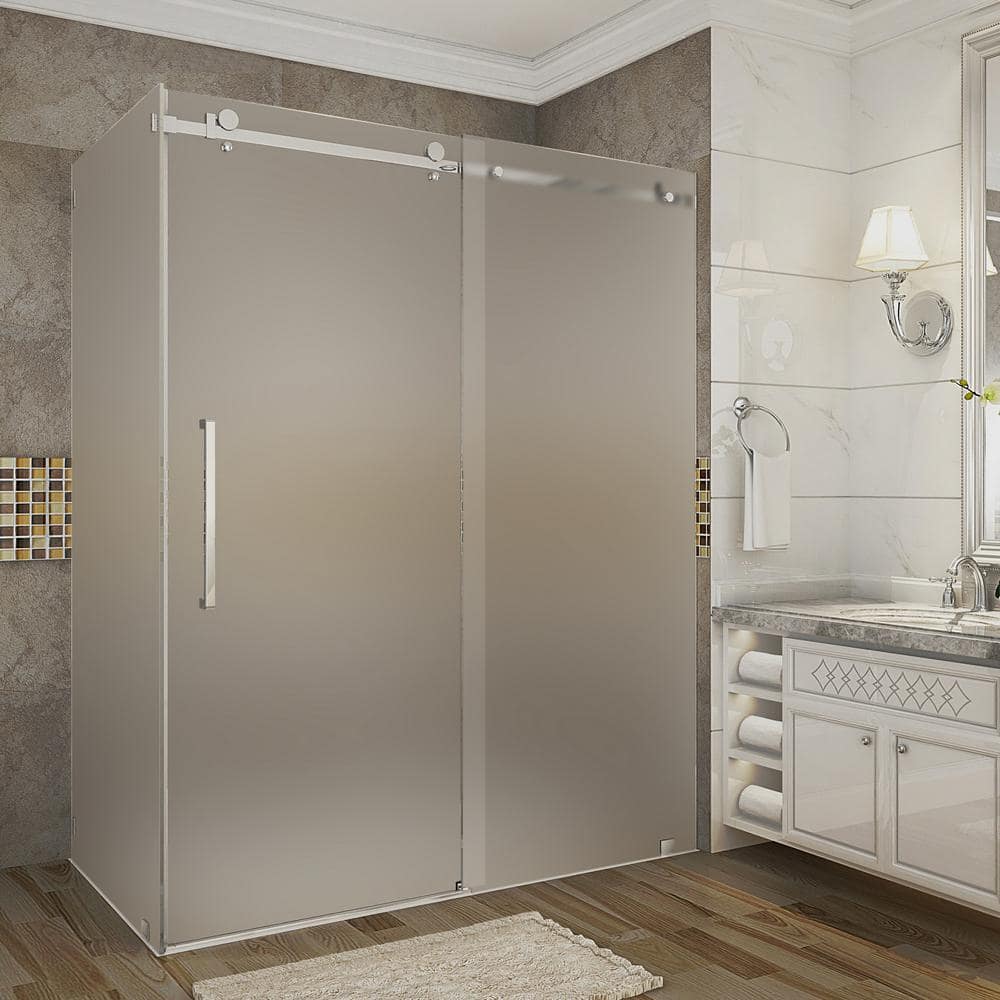 Moselle 60'' x 75'' Chrome Frameless Sliding Shower Door with Frosted Glass