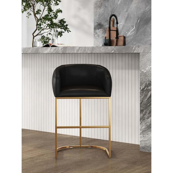 Manhattan Comfort Louvre Mid-Century Modern 26 in. Black Metal Counter Stool with Leatherette Upholstered Seat