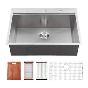 16 Gauge Stainless Steel 33 in. Single Bowl Topmount/Drop-In Workstation Kitchen Sink with All Accessories