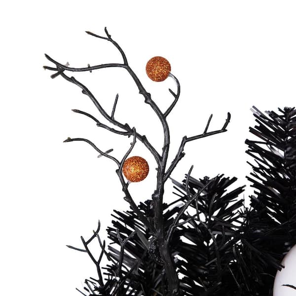 Northlight 24 in. Orange Ornaments and Ghost Pine Halloween Wreath