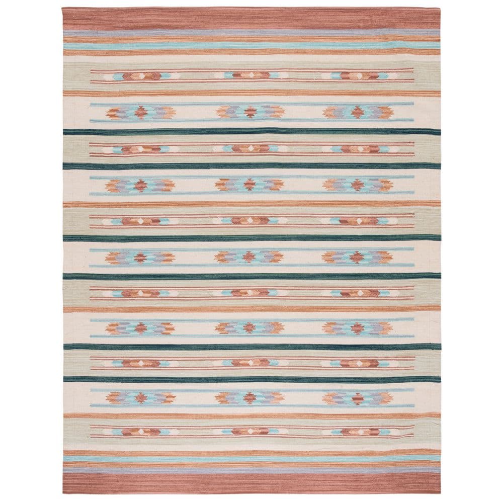 Handmade Brown and Ivory Geometric Cotton 8' x 10' Rug