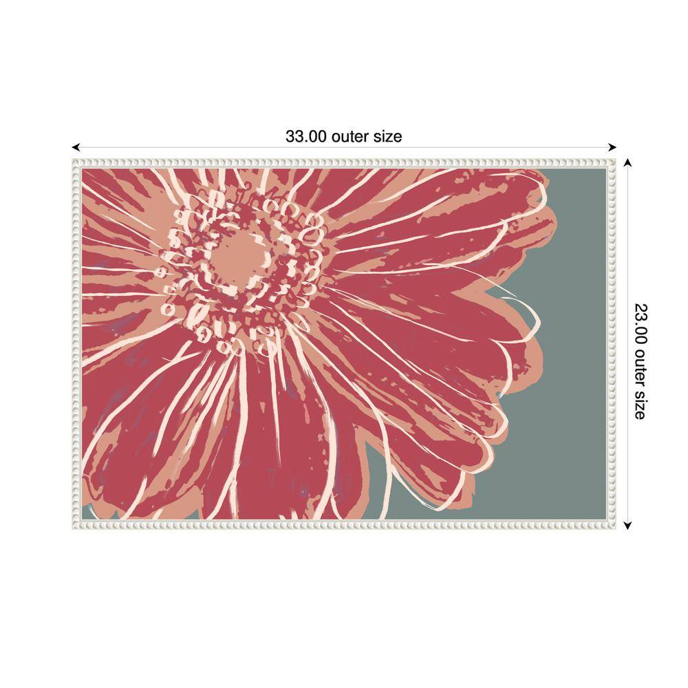 Large Pink Flower on Gray-Green Framed Canvas Wall Art