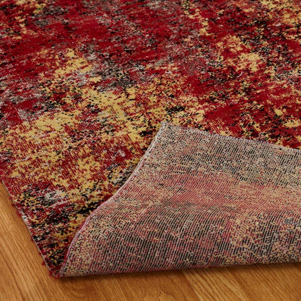 Red and Yellow Abstract Rectangular Viscose Area Rug