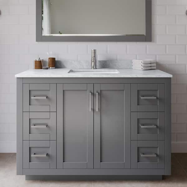 Wyndham Collection Miranda 48 in. W Single Bath Vanity in Dark Gray with Marble Vanity Top in White Carrara with White Basin