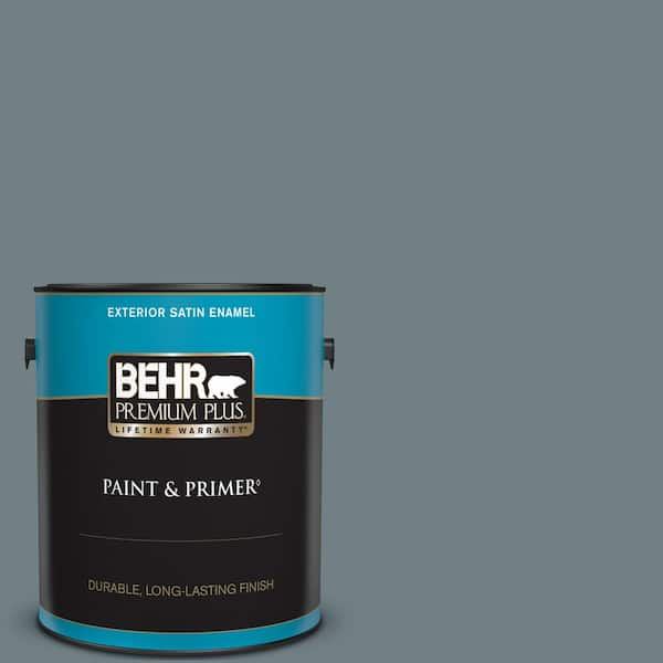 BEHR PREMIUM PLUS 1 gal. #BXC-48 Courtyard Blue Satin Enamel Exterior Paint & Primer