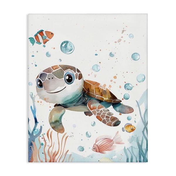 Smiling Baby Turtle by Franklyn Gregory Unframed Animal Graphic Art Print 20 in. x 16 in.