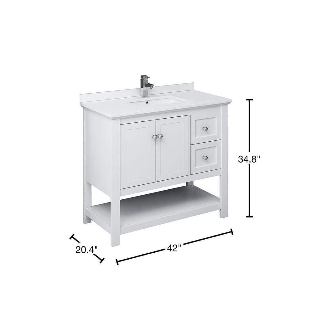 Manchester 42" White Quartz Stone Single Sink Vanity with Open Bottom Shelf