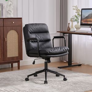 JAYDEN CREATION Taurino Contemporary Black Leather Swivel Height