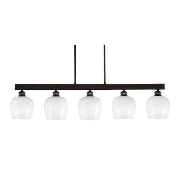 Unbranded Albany 60-Watt 5-Light Espresso Linear Pendant Light with White Marble Glass Shades and No Bulbs Included