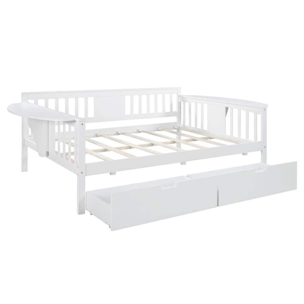 URTR White Full Size Daybed with Storage Drawers Wood Full Bed