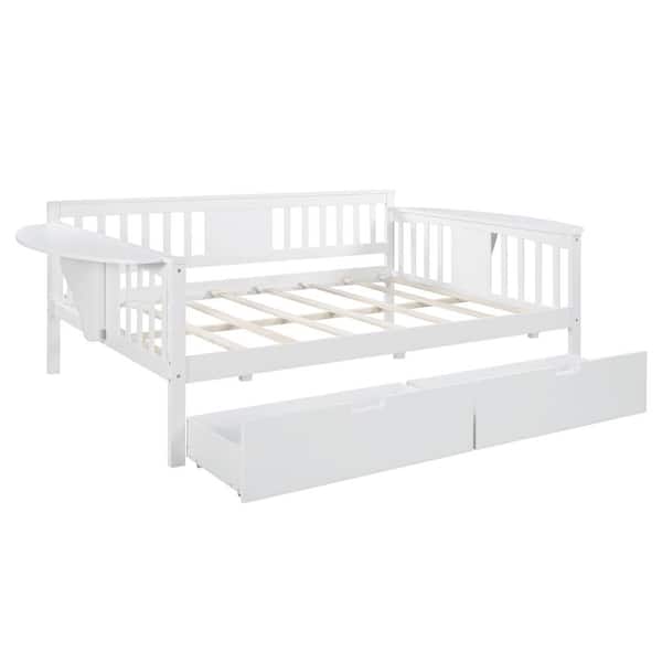 URTR White Full Size Daybed with Storage Drawers, Wood Full Bed Frame with  Built-in End Table for Bedroom, Living Room T-01260-K - The Home Depot