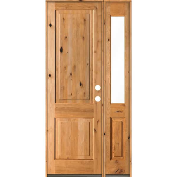 Krosswood Doors 46 in. x 96 in. Rustic knotty alder Left-Hand/Inswing Clear Glass Clear Stain Square Top Wood Prehung Front Door w/RHSL
