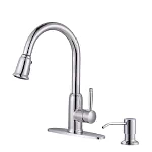 Elegant Stainless Steel Single-Handle Pull Down Sprayer Kitchen Faucet with Soap Dispenser in Chrome