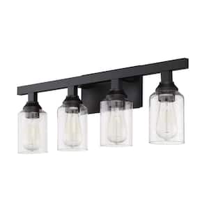 Chicago 28.25 in. 4-Light Flat Black Finish Vanity Light with Seeded Glass
