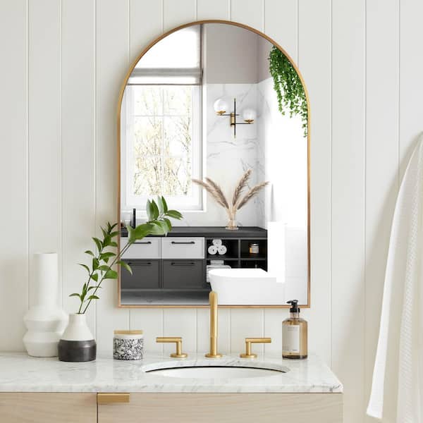 Hochwertiges 20 in. W x 30 in. H Arched Gold Aluminum Alloy Framed Wall Mirror Decorative Wall Mirror