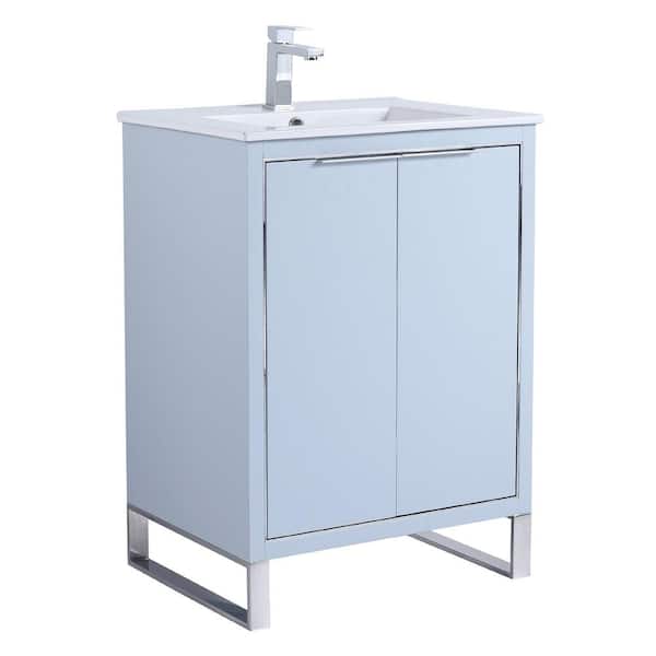FINE FIXTURES Opulence 24 in. W x 18 in. D x 33.5 in H. Bath Vanity in Pastel Blue with White Ceramic single sink Top