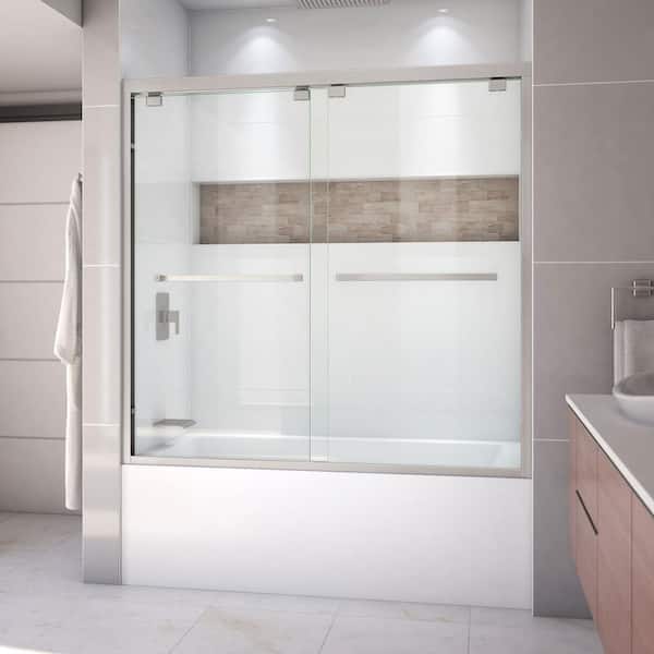DreamLine Encore 56 to 60 in. x 58 in. Semi-Frameless Bypass Tub Door in Brushed Nickel