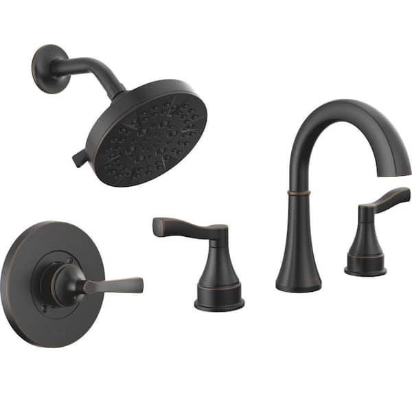 Faryn 8 in. Widespread 2-Handle Bathroom Sink Faucet Bundle Shower Trim and Rough-In in Oil Rubbed Bronze