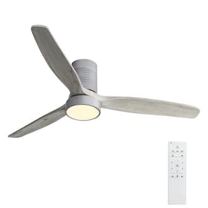 52 in. LED Indoor Silver Flush Mount Ceiling Fan with Remote Control