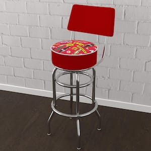 Coca-Cola Pop Art 31 in. Red Low Back Metal Bar Stool with Vinyl Seat