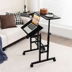 24 in. Rectangular Black Mobile Standing Desk Rolling Adjustable Laptop Cart Home Office