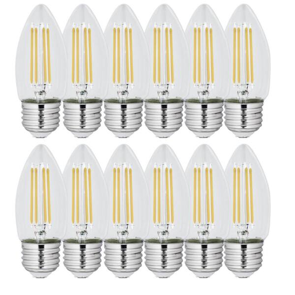 Feit Electric 60-Watt Equivalent B10 Medium E26 Base Dimmable Filament CEC 90 CRI Chandelier LED Light Bulb Soft White 2700K (12-Pack)