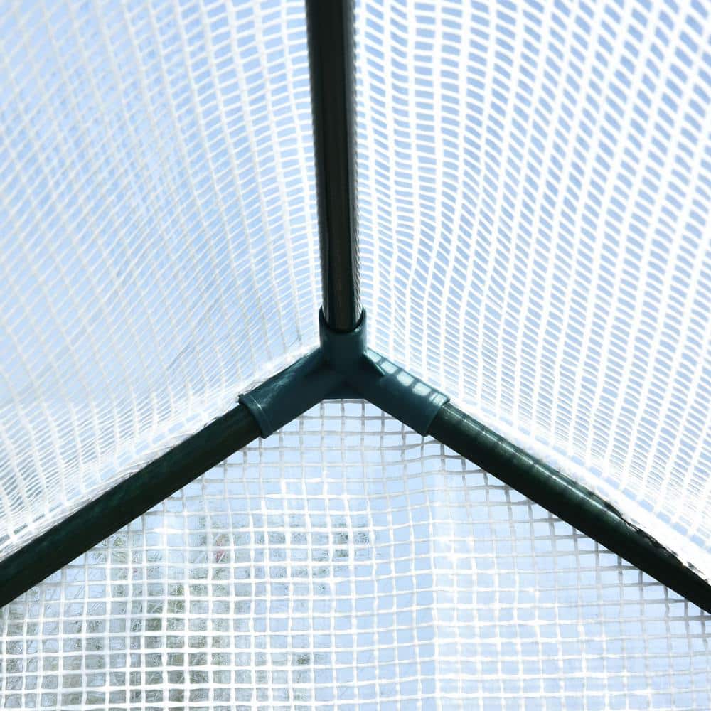 White Steel Walk-In Greenhouse with Shelves and Roll-Up Door