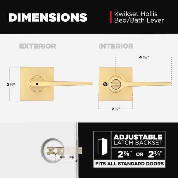 Kwikset Hollis Satin Brass Square Bed/Bath Door Handle 300HSL SQT