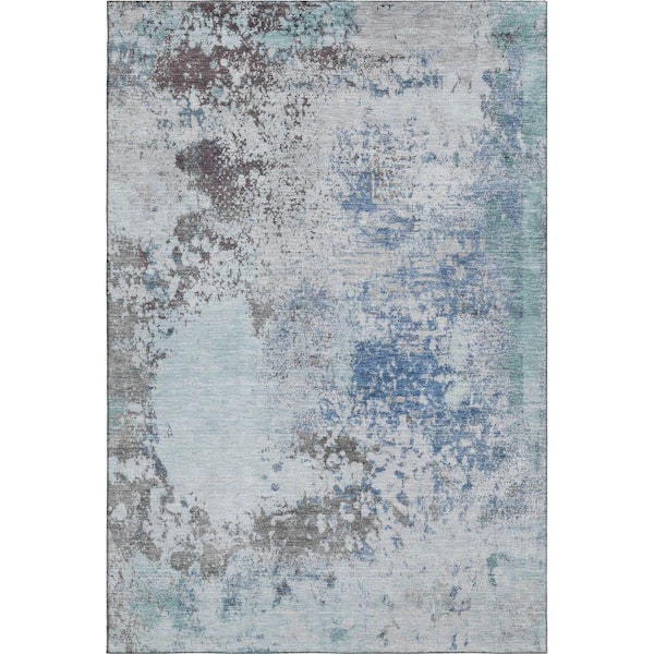 Mayfield Premium Machine Washable Abstract AMF2070 Turquoise 3 ft. x 4 ft. Area Rug