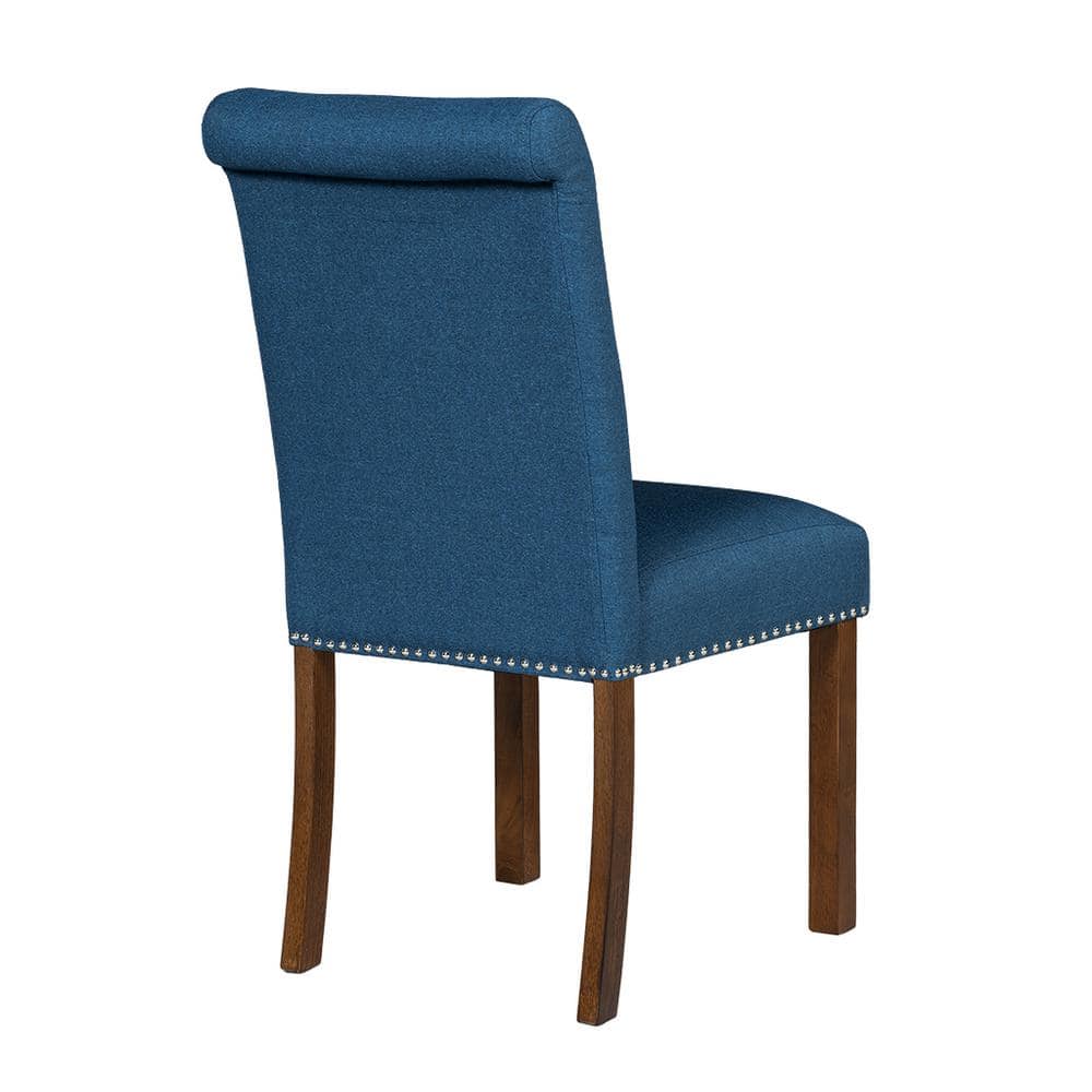Blue Upholstered Parsons Side Chair with Wood Legs