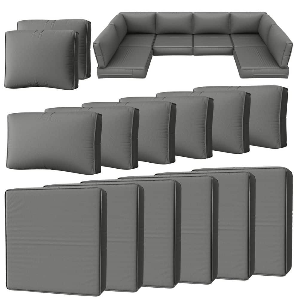 14-Piece 5 in. Outdoor Patio Cushions Water-Resistant Replacement Cushions for 6-Seat Rattan Sectional Sofa Light Grey