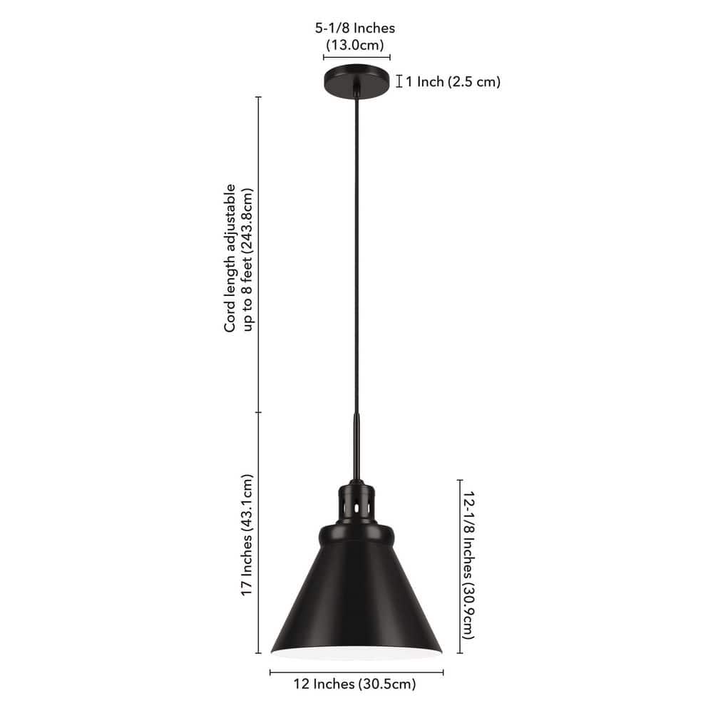 17" Blackened Bronze Industrial Pendant Light with Metal Shade