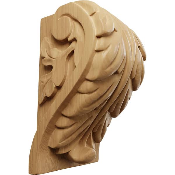 Ekena Millwork 3-3/4 in. x 4-1/2 in. x 7 in. Unfinished Wood Cherry Extra Large Acanthus Leaf Block Corbel