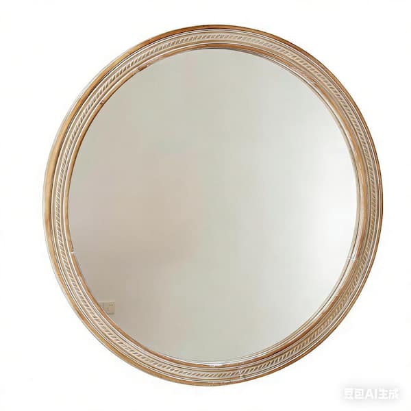 Natural Wood Color 23.62 in. W x 23.62 in. H Round Wall Mirror with Woven Rattan-Textured Frame (Easy Wall-Mount Design)