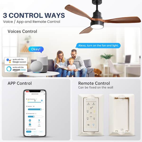 48 in. Smart Indoor/Outdoor Matte Black Ceiling Fan Integrated LED with Light Kit and Remote/App Control